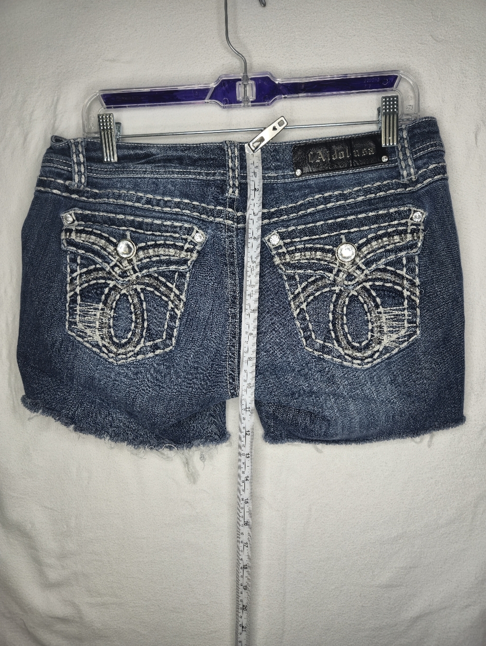 La Idol Ladies Denim Blue Jean Cut Off Shorts Size 13 Waist 35